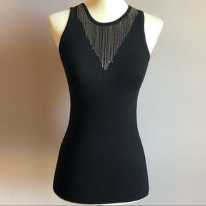 Minnie Rose Metal Gold Fringe Black Tank Top Size Extra Small